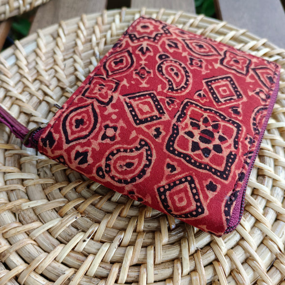 Unisex Ajrakh Square Wallet Maroon Traditional
