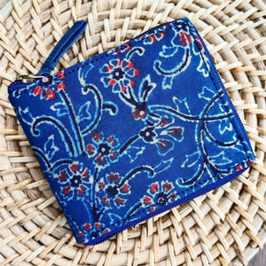 Unisex Ajrakh Square Wallet Blue Jaal