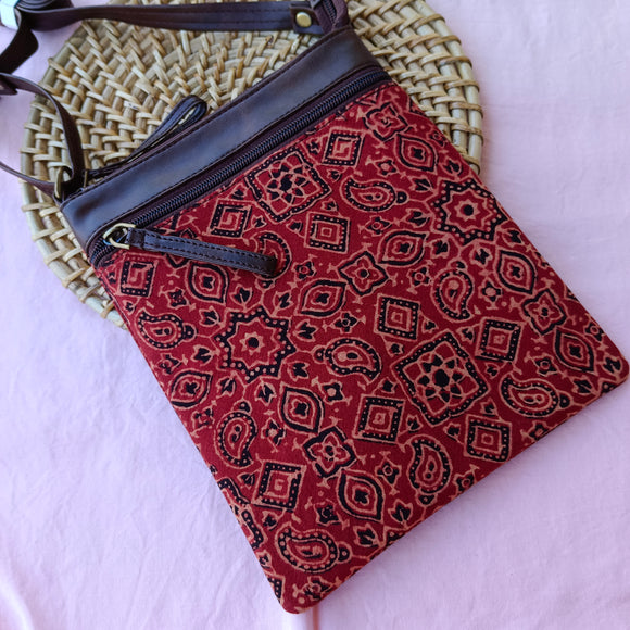 Ajrakh Small Sling Bag Red Traditional