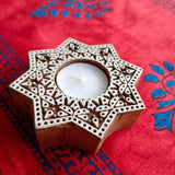 Wooden Block Tea Light Holder Star