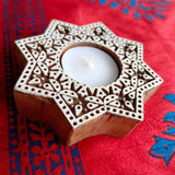 Wooden Block Tea Light Holder Star