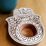 Woooden Block Tea Light Holder Hamsa