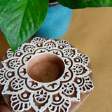 Wooden Block TeaLight Holder Alpana