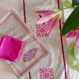 Handblock Printed Table Linen Set- Mughal motif Pink