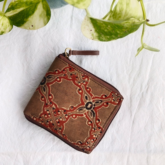 Unisex Ajrakh Square Wallet Brown Jaali