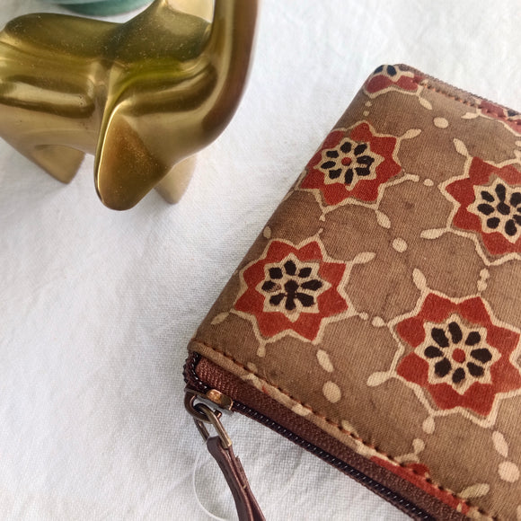 Unisex Ajrakh Square Wallet Brown Star