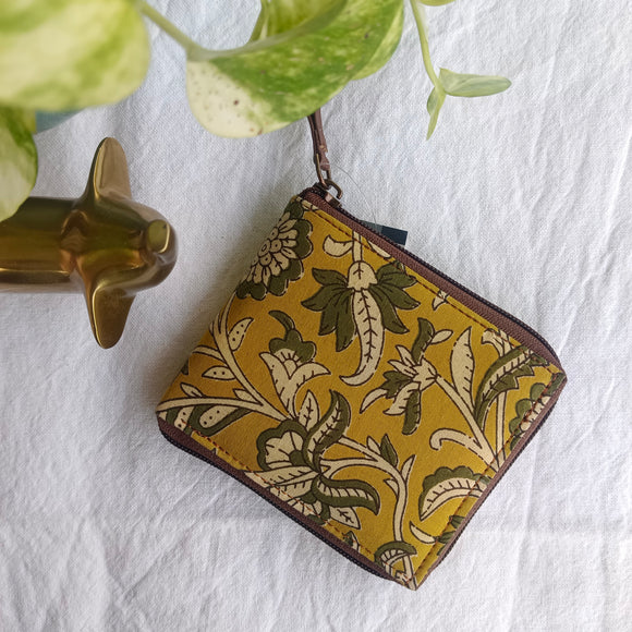 Unisex Kalamkari Square Wallet Yellow Jaal