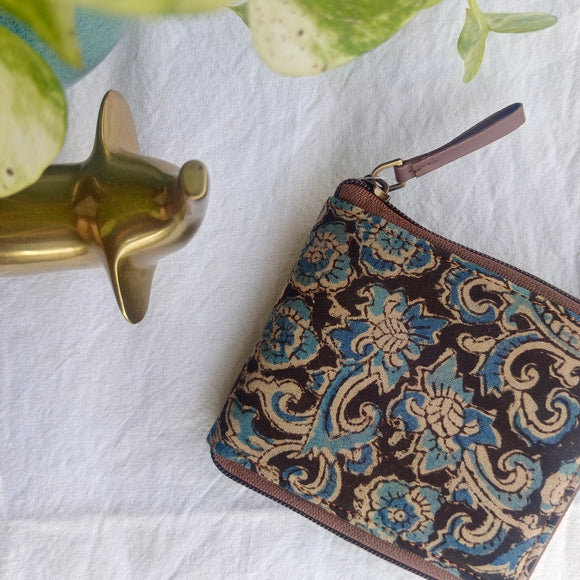 Unisex Kalamkari Square Wallet Blue Gaj