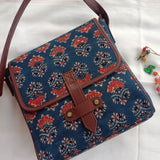 Ajrakh Flap Sling Bag Blue Dahlia