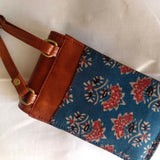 Cross-body Mobile Pouch Ajrakh Blue Dahlia