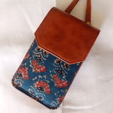 Cross-body Mobile Pouch Ajrakh Blue Dahlia