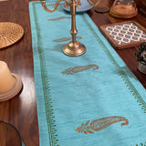 Polysilk Blockprinted Blue  Ambi Runner
