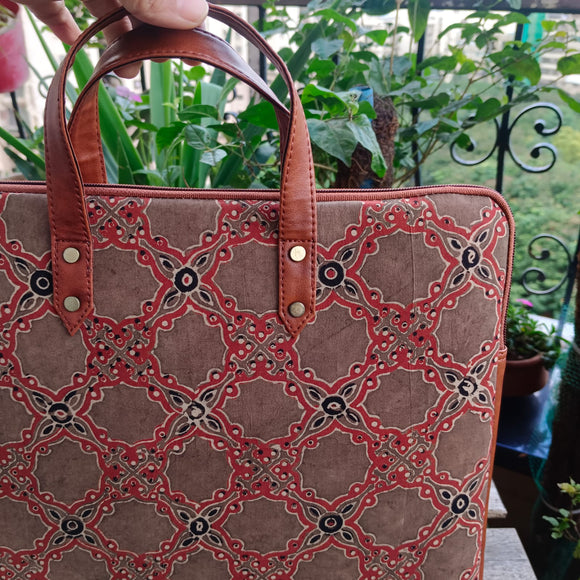 Laptop Sleeve Ajrakh Brown Jaali