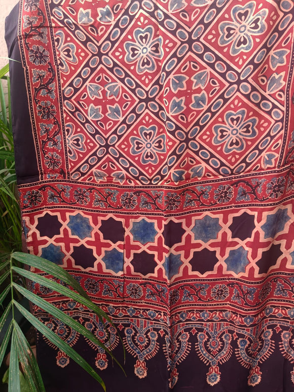 Ajrakh Modal Stole Red 'Drop'