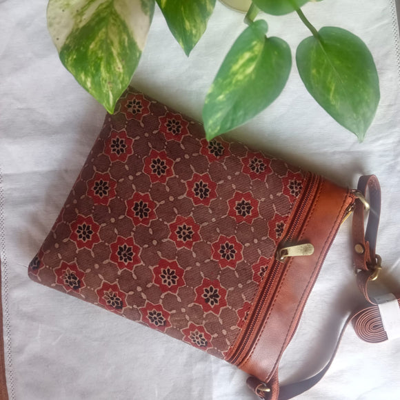 Ajrakh Small Sling Bag Brown Star