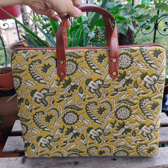 Laptop Sleeve Kalamkari Yellow