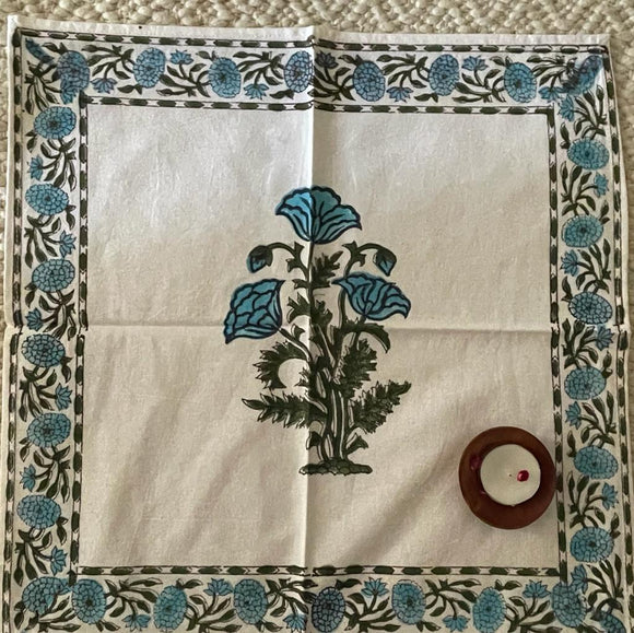 Cotton Handblock Printed Napkins- Blue (set of 6 )