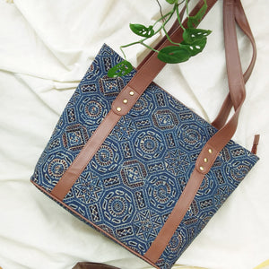 Ajrakh Tote Bag Blue Shatkond