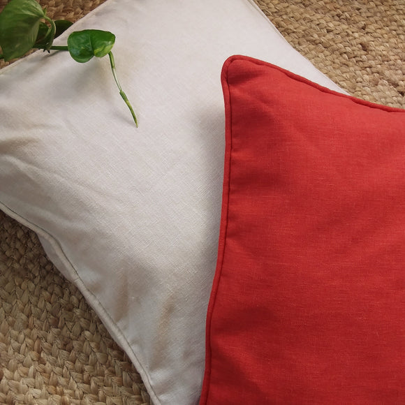 Solid Cotton Cushion Cover -Pair of Red and Offwhite