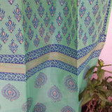 Handblockprinted Peacock border Electric Green Curtain