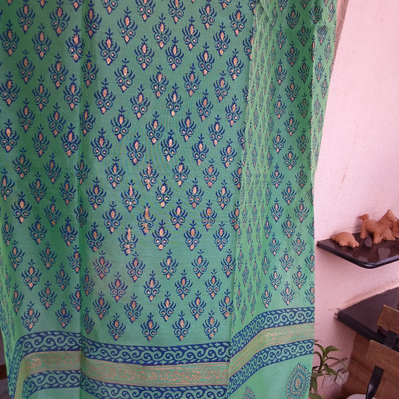 Handblockprinted Peacock border Electric Green Curtain