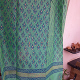 Handblockprinted Peacock border Electric Green Curtain