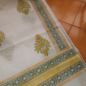 Handblock Printed Yellow-Green Paan Boota Curtain