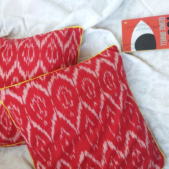 Ikat Cotton Cushion Cover -Laal