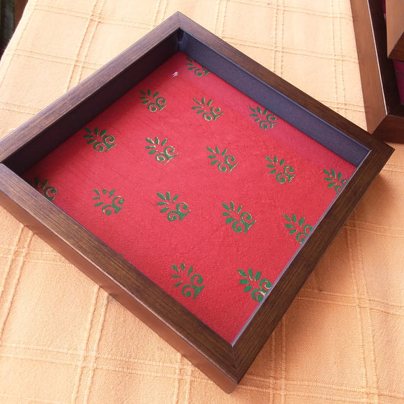 Handcrafted Decorative Blockprinted Tray- Red Booti
