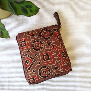 Unisex Ajrakh Square Wallet Traditional Brown