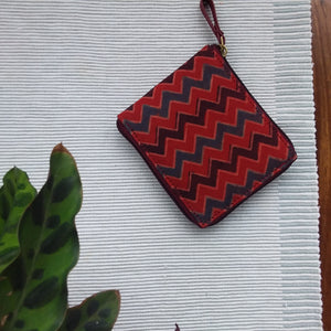 Unisex Square Ajrakh Wallet Red Zigzag