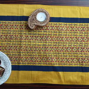 Polysilk Handblock Printed Runner Mustard Border