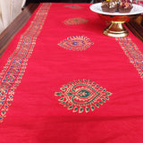 Polysilk Blockprinted Red Peacock Runner