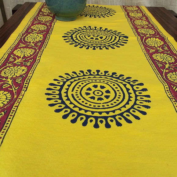 Polysilk Handblock Printed Runner Yellow Mandala