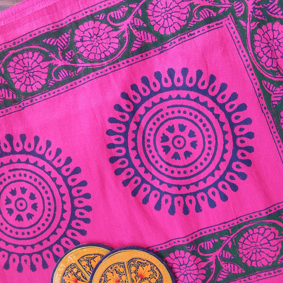 Polysilk Handblock Printed Runner Rani Mandala