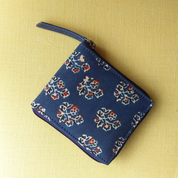 Unisex Ajrakh Square Wallet Blue Booti