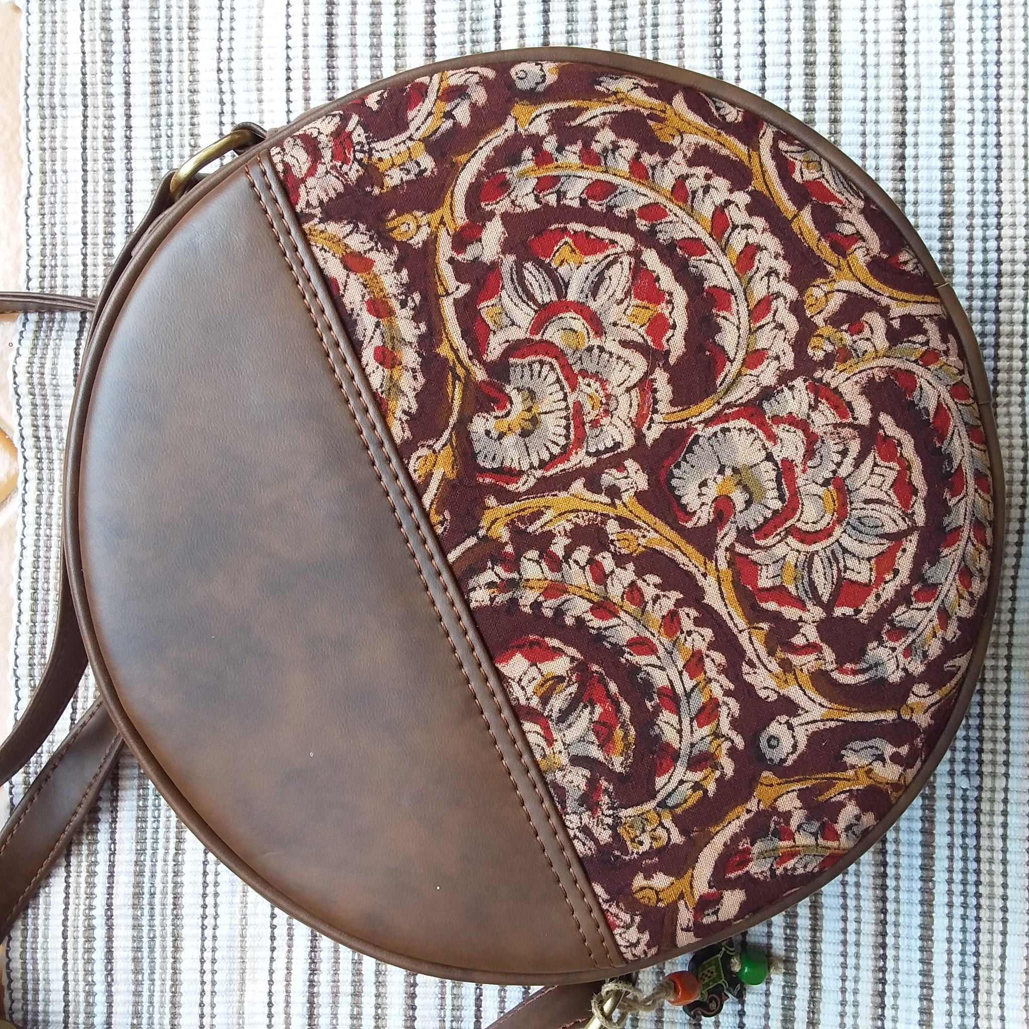 Kalamkari Round Sling bag Brown