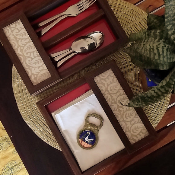 Decorative Cutlery & Serviette Holder Set Offwhite-Gold