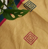 Polysilk Handblock printed Dull Gold Squares