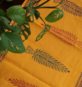 Handblock printed Table Runner Yellow Tree