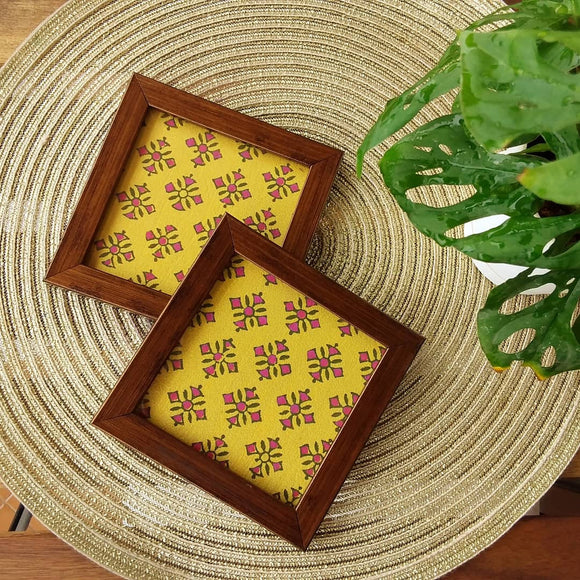 Handcrafted Table Coasters Yellow- set of 2