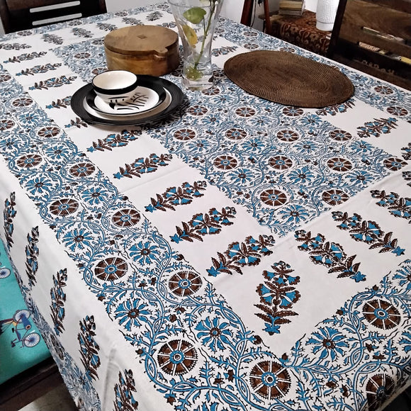 Handblock Printed Table Cover Offwhite - Brown