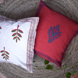 Handblock Printed Cotton Cushion Cover Offwhite Patta