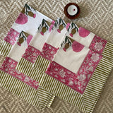 Cotton Handblock Printed Napkins- Pink (Set of 6)