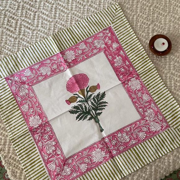 Cotton Handblock Printed Napkins- Pink (Set of 6)