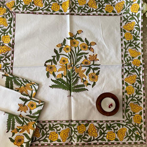 Cotton Handblock Printed Napkins- Yellow  (Set of 6)