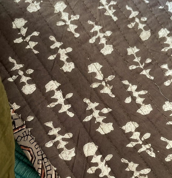 Cotton Quilted Cushion Cover Ashbrown ' Paudha'
