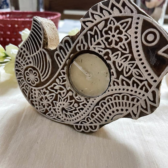 Wooden Block Tea Light Holder
 Fish