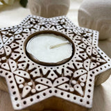 Wooden Block Tea Light Holder Star