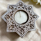 Wooden Block Tea Light Holder Star